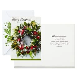 Hallmark Wreath And Pine Branch Boxed Christmas Cards With Seals, Pack Of 40
