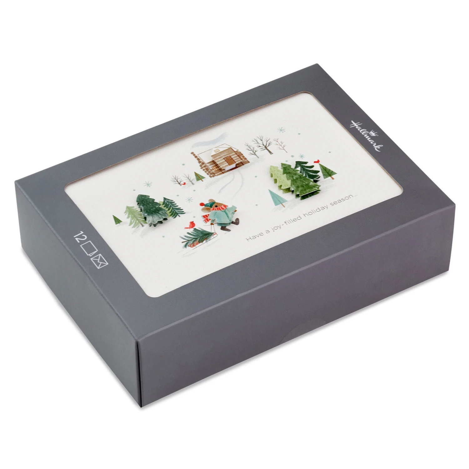 Hallmark Mouse And Log Cabin Scene Boxed Christmas Cards, Pack Of 12 1 Hallmark Mouse And Log Cabin Scene Boxed Christmas Cards, Pack Of 12